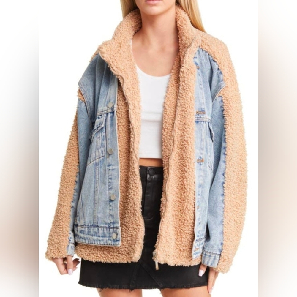 Blank NYC Blue Denim and Tan Sherpa Jacket